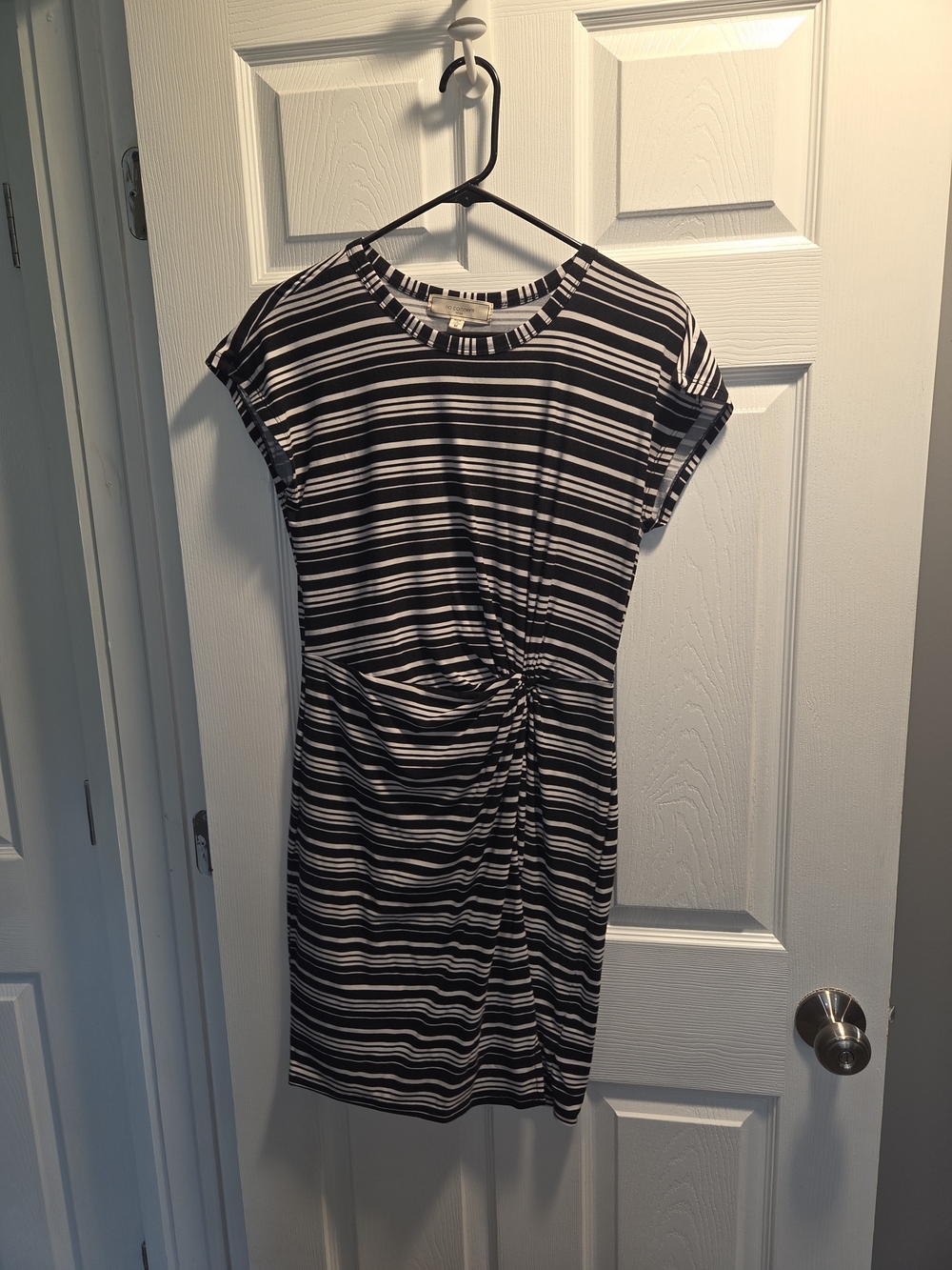 Black & White Striped Ruched Side Mini Dress